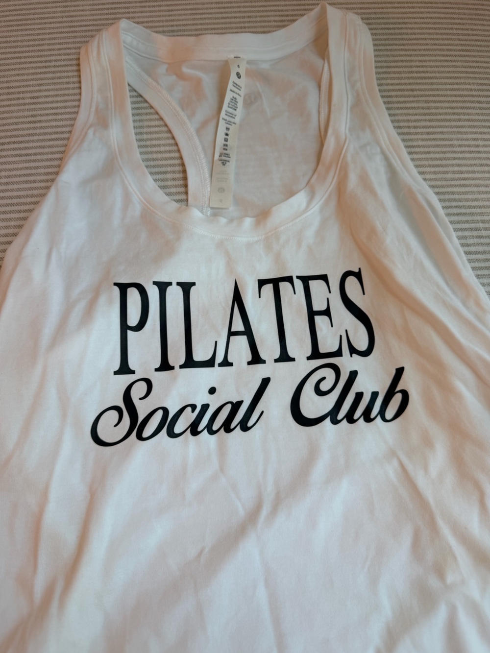 lululemon athletica White Love Tank Top with Black "PILATES Social Club" NWT - Picture 2 of 6